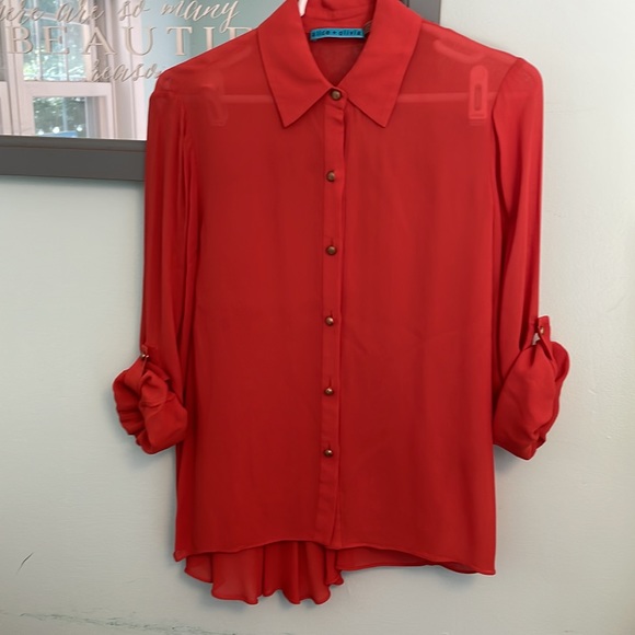 Alice & Olivia burnt orange rayon crepe blouse size XS - Picture 10 of 13